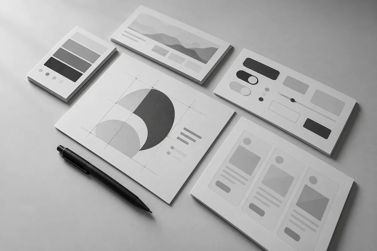 Front-end theme code beside the finished design