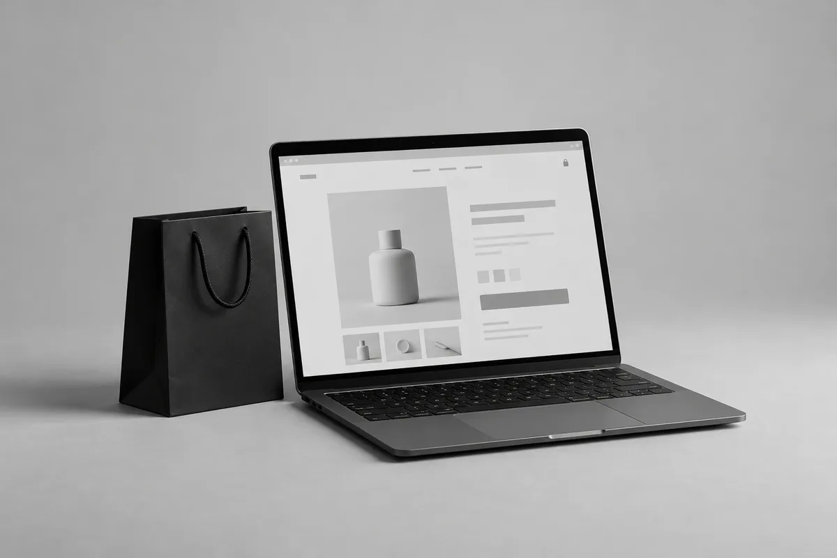 Shopify storefront with a fast checkout, shown on laptop and phone
