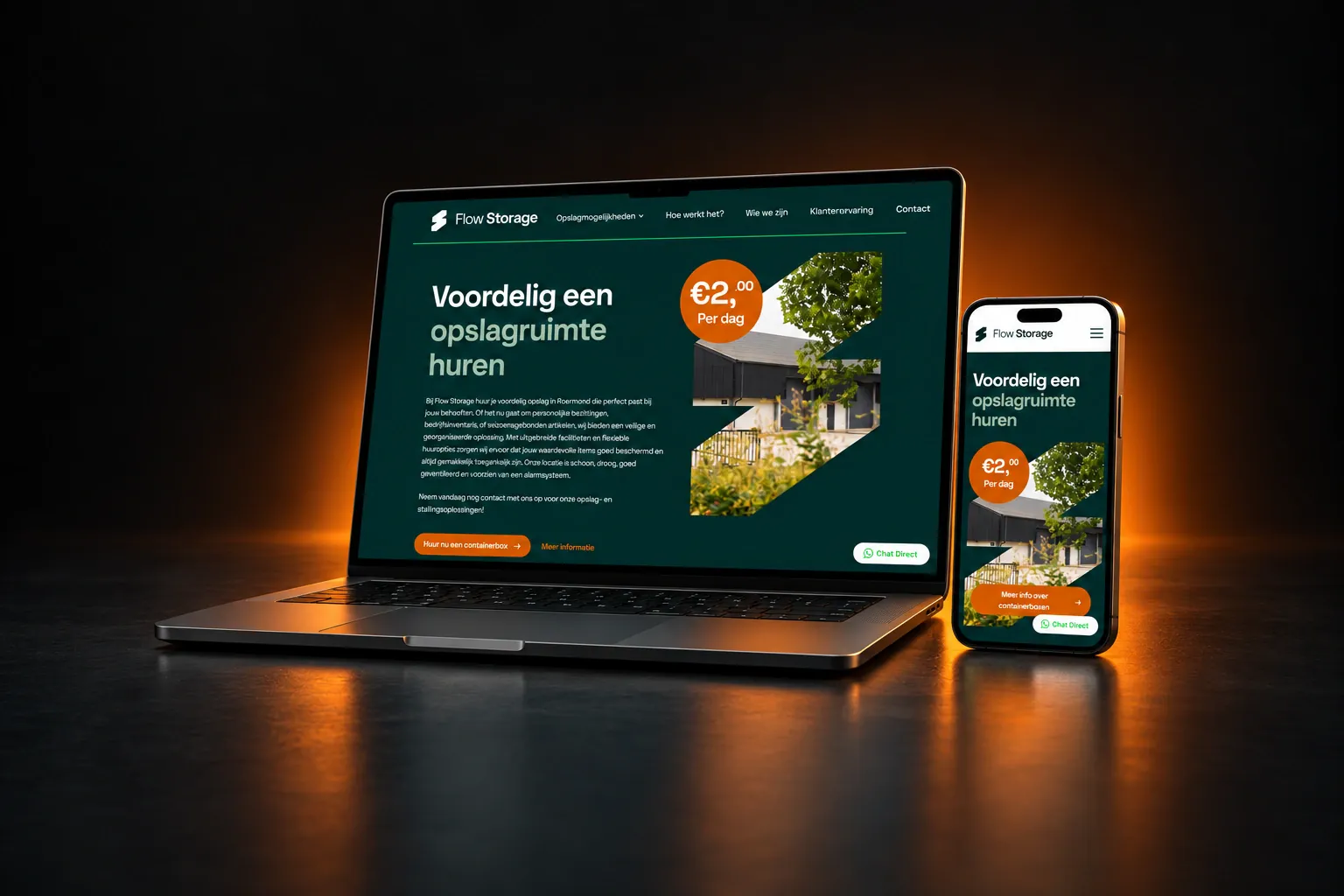 Flow Storage storefront shown on a laptop and phone