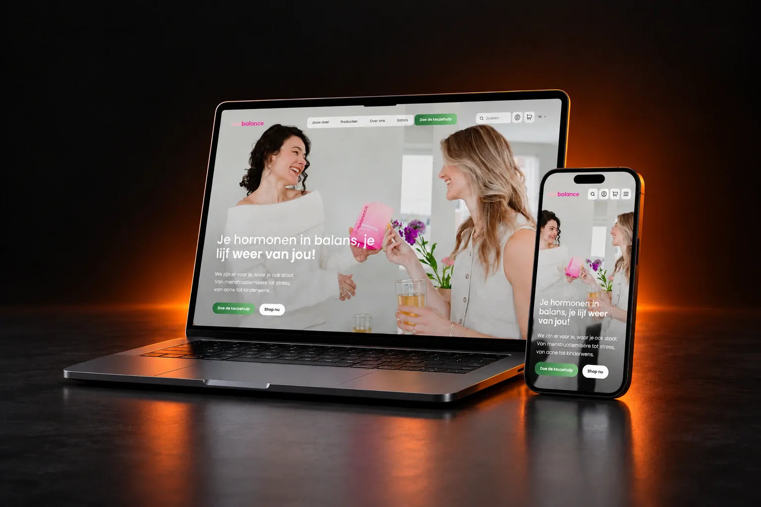 Ovabalance.eu storefront shown on a laptop and phone